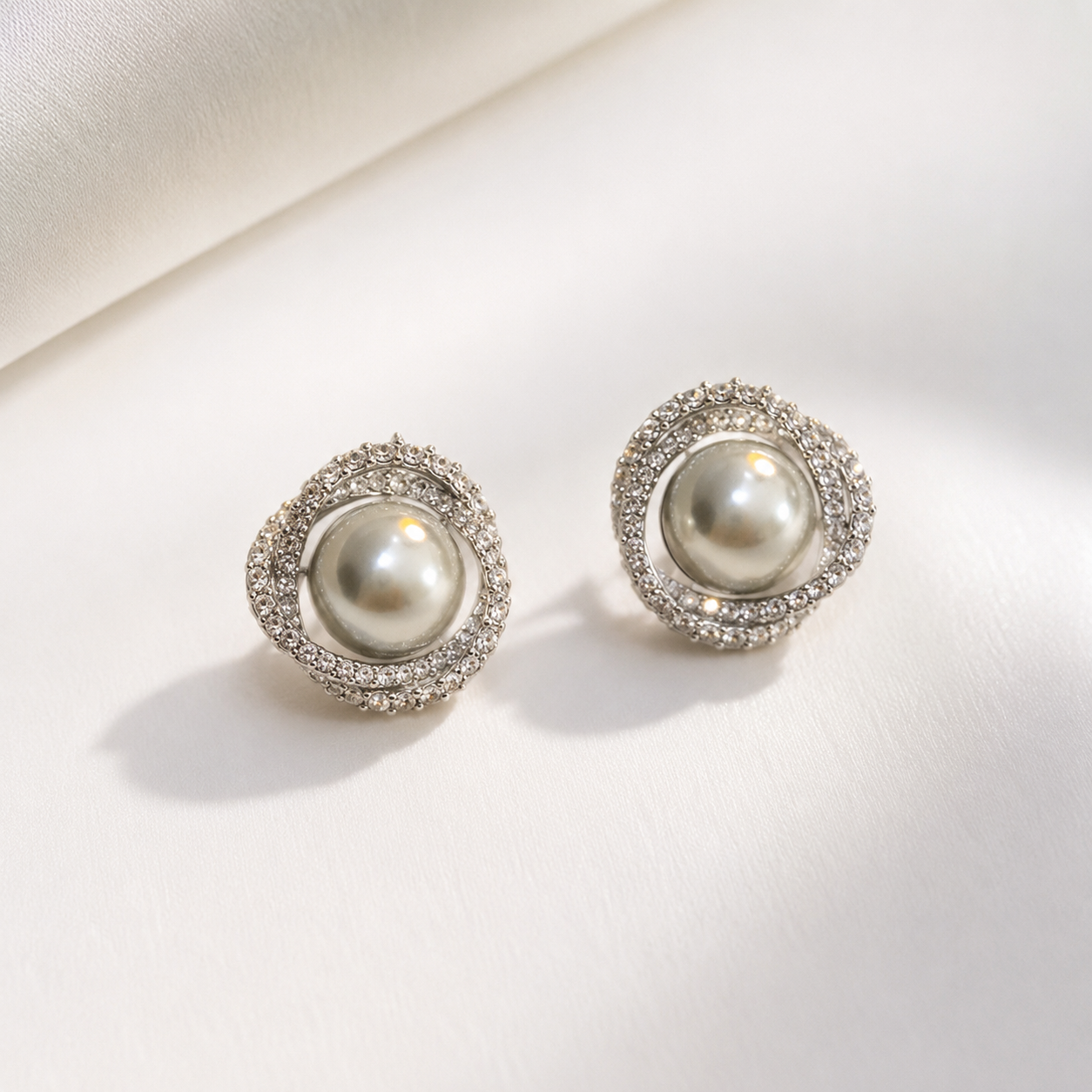 Luna Pavé Pearl Stud Earrings