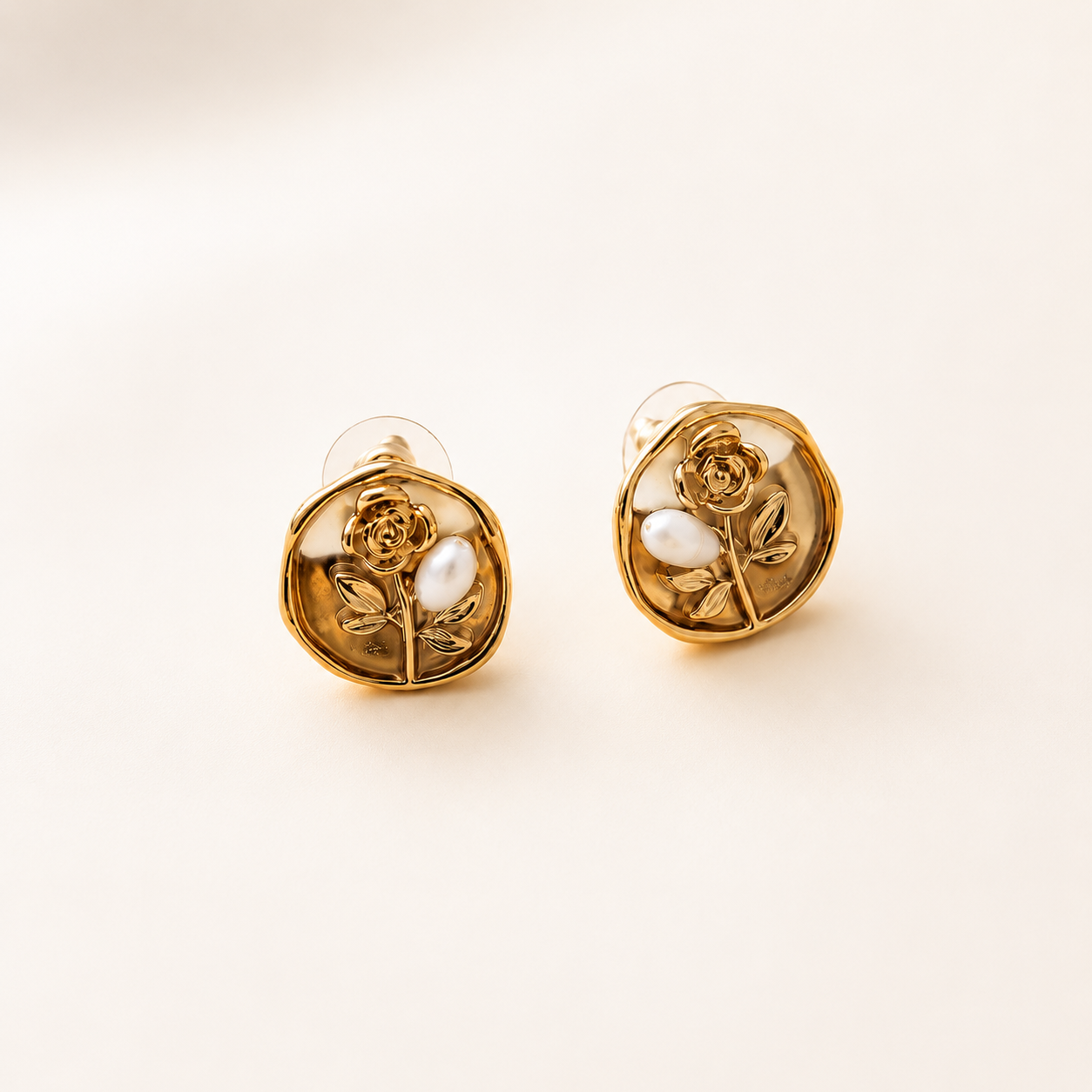 Golden Rose Pearl Earrings